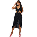 Women Top & Skirt 2 Piece Set Summer Cropped Tank Top Hip Split Skirt Suit