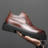 Indo Western Shoes Autumn Men's Leather Shoes Cowhide Platform Height Increasing British Style Casual Brogue Business Men's Shoes