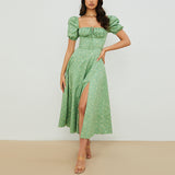 Women Summer Dresses Midi Dress Fashion Puff Sleeve Floral Dress