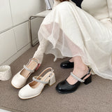 Nude Pumps Block Heel Mary Jane Sandals