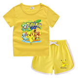 Children Pokemon Pikachu Tshirts & Shorts Casual Sports Sweat-Absorbent Suit Neutral