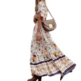Beth Dutton Bohemian Dress Summer Spring Midi Dresses Sexy V-neck Long Sleeve Fashion Print Loose plus Size Dress