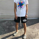 Rrr123 Shorts Summer Vintage Print Drawstring Loose Cotton Sports Shorts