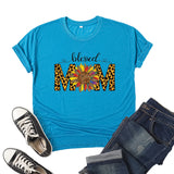 Boy Mama T Shirt Sunflower Blessed Mama Printed Short Sleeve round Neck T-shirt