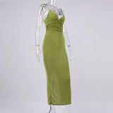 Women Summer Dresses Midaxi Dress Autumn and Winter Women's Sexy Nightclub V-neck Pleated Suspender Dress Autumn