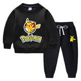 Children Pokemon Pikachu Hoodie & Pant Set Fleece Lined Padded Warm Keeping Winter Clothes Sweatershirt Suit