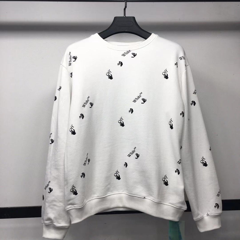 Off White Long Sleeve Round Neck Sweater Letter Crew Neck Pullover Sweatshirt