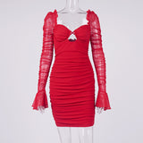 Women Autumn  Dresses Mini Dress Sexy Mesh See-through Short Skirt Dress