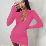 Nina Parker Dresses Solid Color Zipper Slim Fit Sexy Dress