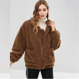 Women Sherpa Jacket Winter Long Sleeve Zipper Plush Jacket Sweater Coat