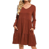 Work Dresses with Pockets Casual Autumn Long Sleeve Loose Dress with Pockets
