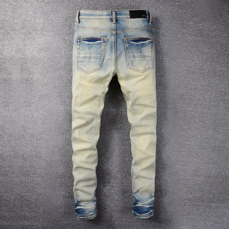 Amiri Trousers New US Amiri Leisure Washed-out Splash-Ink Painted Slim Jeans for Men