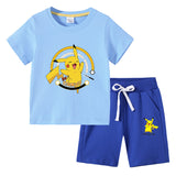 Children Pokemon Pikachu Tshirts & Shor Cotton Short-Sleeved Shorts Two-Piece Set