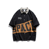 Men T Shirt Summer Casual Tops Men's Clothes Summer Wear Japanese Street Men's Lapel Shirt Casual Loose Color Matching Large Letter Shirt