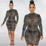 Kesha Black Dress Women's Fashion Sexy Mesh See-through Long Sleeve Nightclub Hot Rhinestone Dress