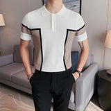 Men Polo Shirts Lapel Knitted Short-Sleeved T-shirt