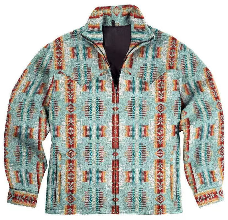 John Dutton Jacket Slim Fit Lapel Print Men's Coat Casual Retro Woolen Jacket Men's