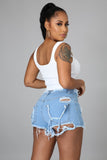 Women Distressed Denim Shorts Worn Ripped Stretch Denim Shorts