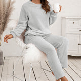 Women Sherpa Jacket Hooded Sweater Set Loose Casual Homewear Double-Sided Plush Two-Piece Set