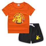 Children Pokemon Pikachu Tshirts & Shorts Casual Sports Sweat-Absorbent Suit Neutral