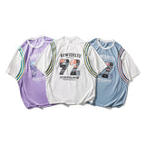 Men's T-shirt Sports Summer High Street Loose Contrast Color Vest Letter Print Paisley Short Sleeve T-shirt for Men