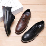 Indo Western Shoes Autumn Brogue Men's Shoes British round Head Thick Bottom Lace-up Youth Black Business Formal Casual Leather Shoes