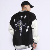 Letterman Jacket Outfit Senior Jackets Varsity Baseball Coat Cartoon Men Loose Stand Collar Coat