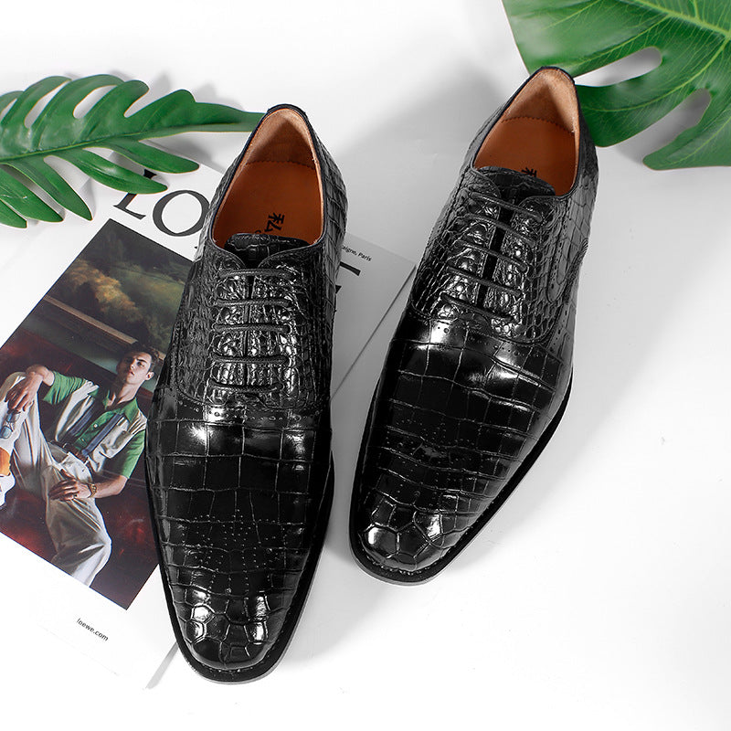 Indo Western Shoes Crocodile Leather Carved Business Leather Shoes Men's British Style Pointed Casual Shoes