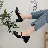 Nude Pumps Block Heel Mary Jane Leather Shoes