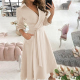 Work Dresses for Girls Women's Autumn Printed Plaid Lapel Lace-up Dress