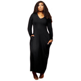 Work Dresses with Pockets Autumn and Winter New Large Size Women's Clothing Solid Color Sexy V-neck Dress