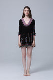 Women Dresses V-neck Embroidery Flower Dress