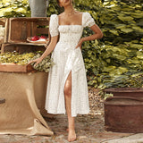 Women Summer Dresses Midi Dress Fashion Puff Sleeve Floral Dress
