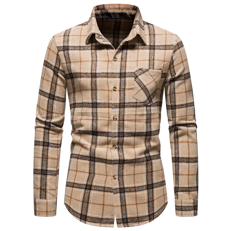 Mens Flannel Jacket Men's Thickened Warm Woolen Flannel Casual Shirt