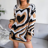 Sweater Dress Outfit With Tights 2 Piece Se Autumn and Winter Contrast Color Love Woolen Skirt Knitted Dress