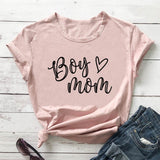 Boy Mama T Shirts Mother's Day Boy Mom Letter Heart Printing round Neck T-shirt