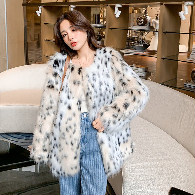 Women Dalmatian Coat Fox Fur Spot Fur Coat Female Winter Thicken Thermal