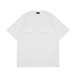 We11done T Shirt Summer Hot Silver Three-Dimensional Letters Men's and Women's round Neck Short Sleeve Cotton