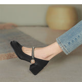 Nude Pumps Block Heel Thick Heel Leather Shoes