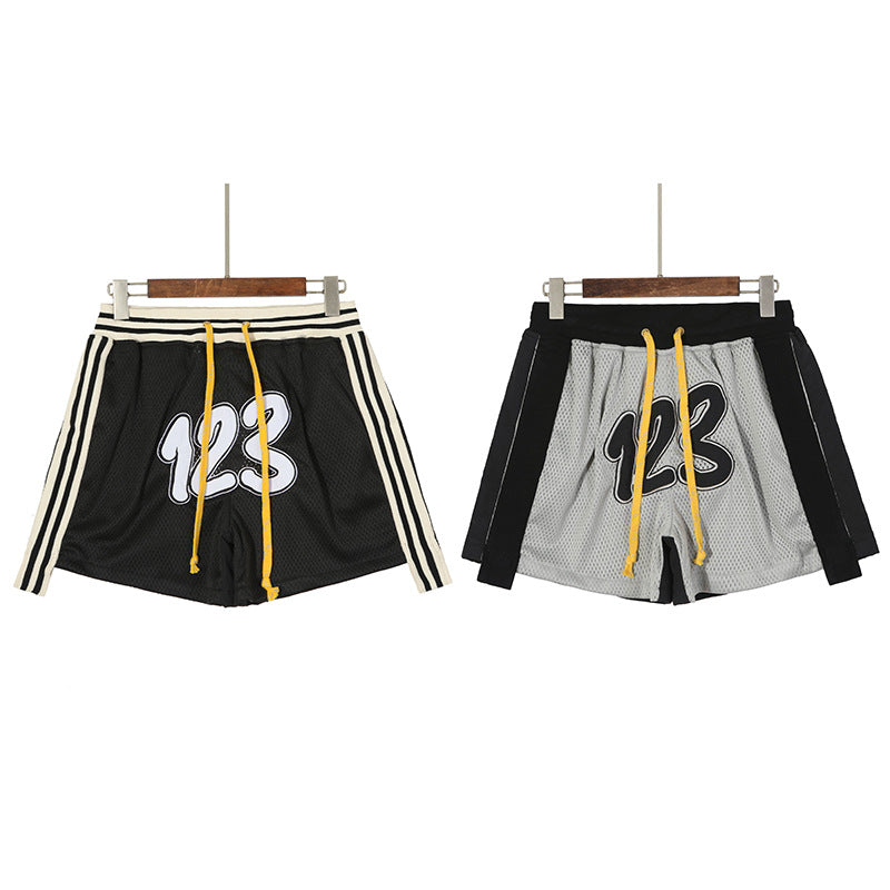 Rrr123 Shorts Mesh Stitching Three Bars Basketball Shorts
