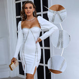 Women Bodycon Dress Spring and Summer Long Sleeves White Sexy Sequins Dress