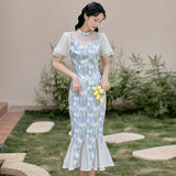 Women's Cottagecore Dress Vintage Design Lace Floral Dress for Women Summer