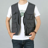 Men Utility Vest Work Zipper Tactical Work Vest Slim Pocket Jacket Thin Men's Business Shirt Multi-Pocket Outdoor Vest