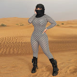 Summer sexy fashion printed long sleeve slim fit casual sports one-piece trousers for women