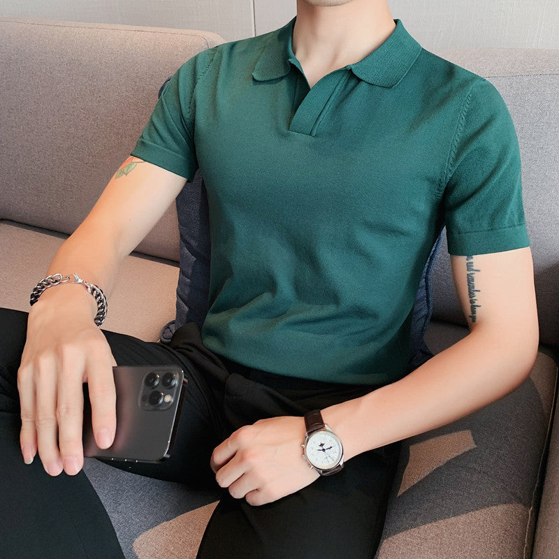 Men Polo Shirts Slim-Fit Lapel Breathable Casual Short-Sleeved T-shirt