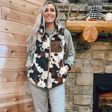 Women Dalmatian Coat Winter Cows Pattern Stand Collar Vest Plush Loose Casual