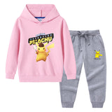 Children Pokemon Pikachu Hoodie & Pant Set Hooded Sweater Trousers Two-Piece Baby Cotton Sweater Suit