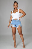 Women Distressed Denim Shorts Worn Ripped Stretch Denim Shorts