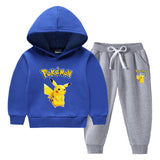 Children Pokemon Pikachu Hoodie & Pant Set Fleece Lined Padded Warm Keeping Winter Clothes Two Pieces