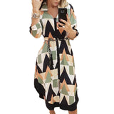 Work Dresses for Girls Women's Autumn Printed Plaid Lapel Lace-up Dress